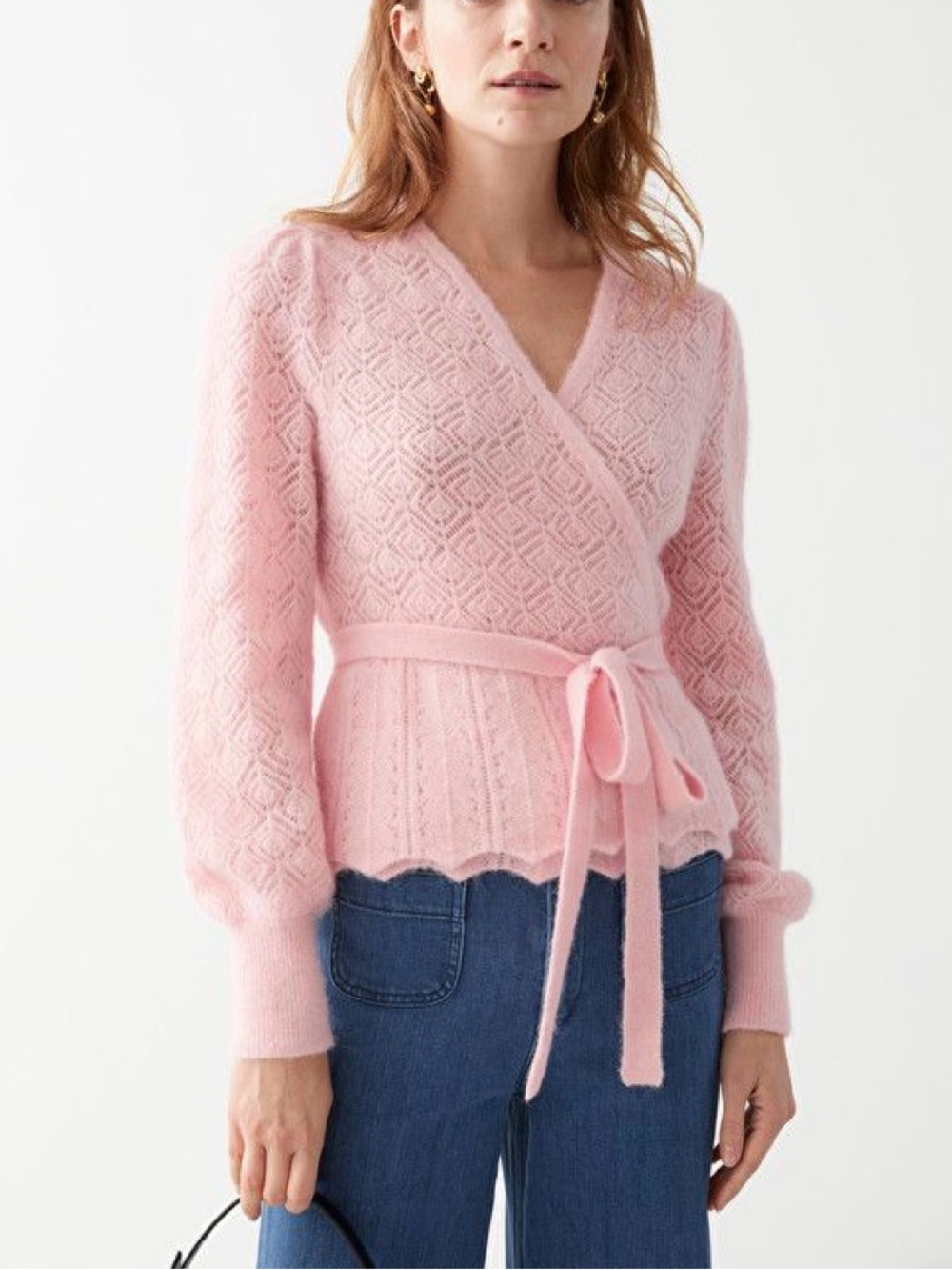 & Other Stories Soft Pink Wrap Tie Knit Cardigan